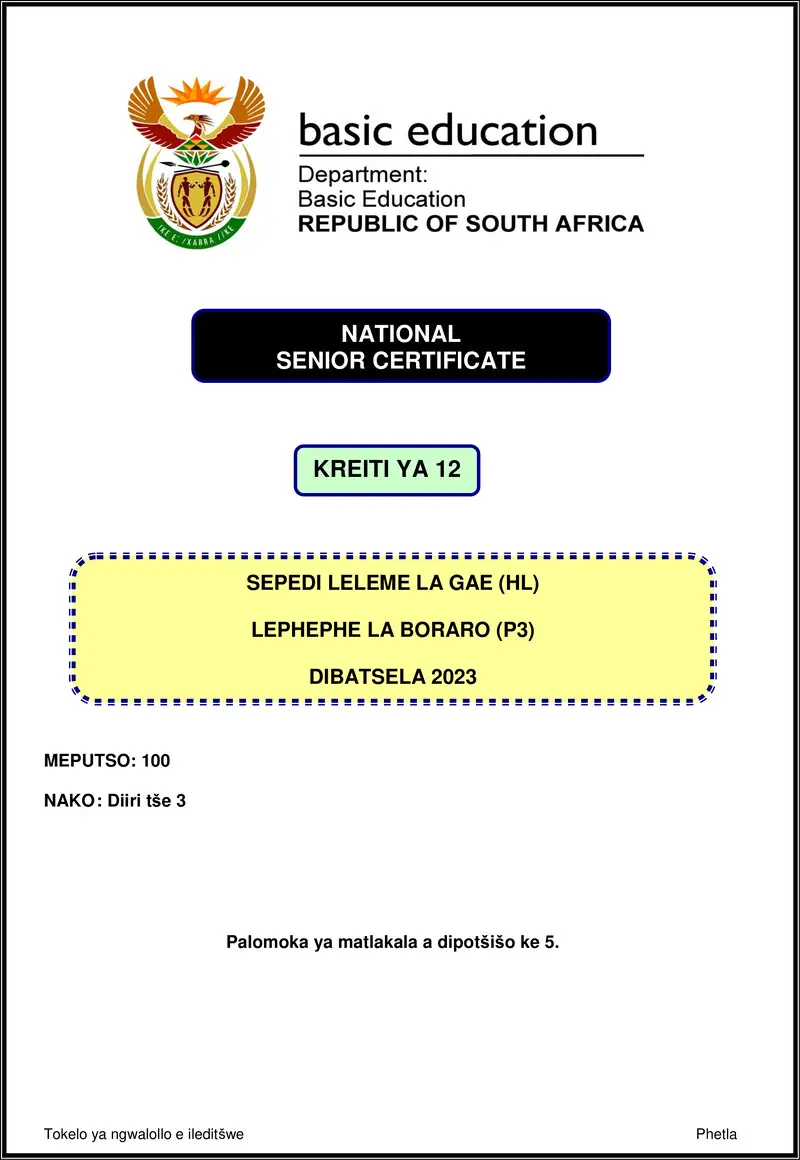 Sepedi Hl P3 Nov 2023 Gr12