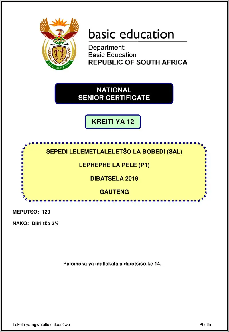 Sepedi Sal P1 Nov 2019 Gauteng Gr12