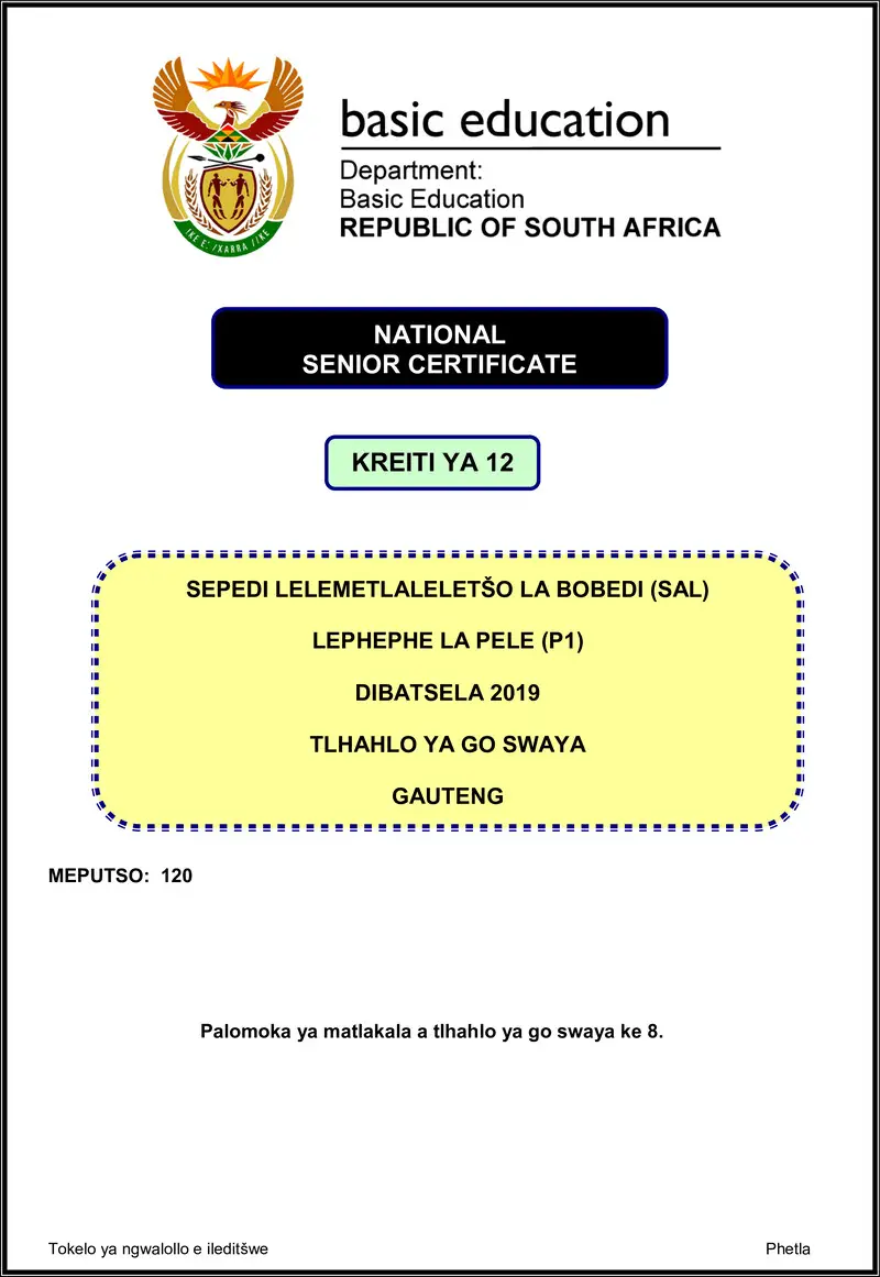 Sepedi Sal P1 Nov 2019 Memo Gauteng Gr12