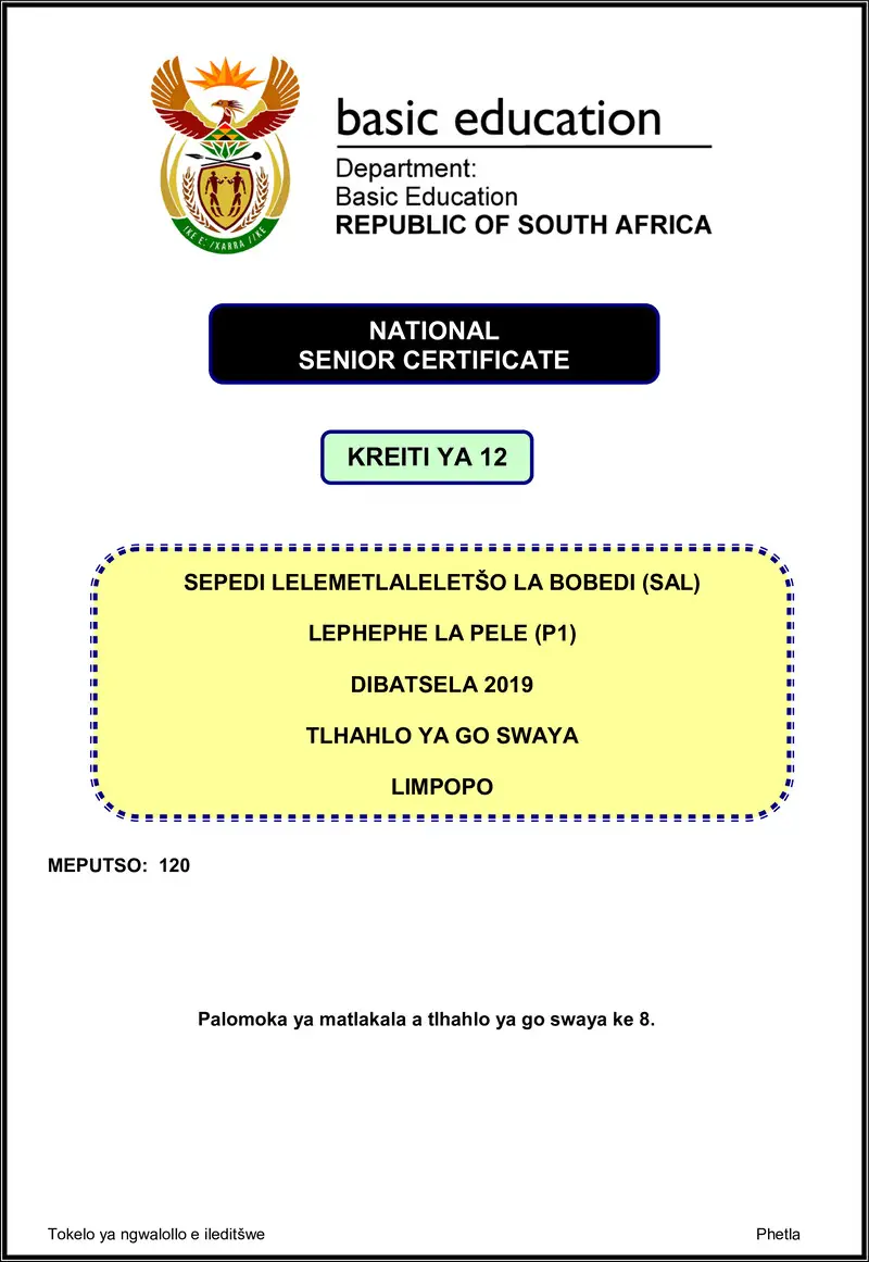 Sepedi Sal P1 Nov 2019 Memo Limpopo Gr12