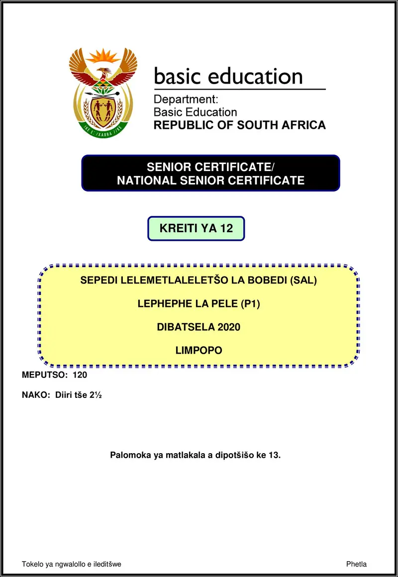 Sepedi Sal P1 Nov 2020 Limpopo Gr12