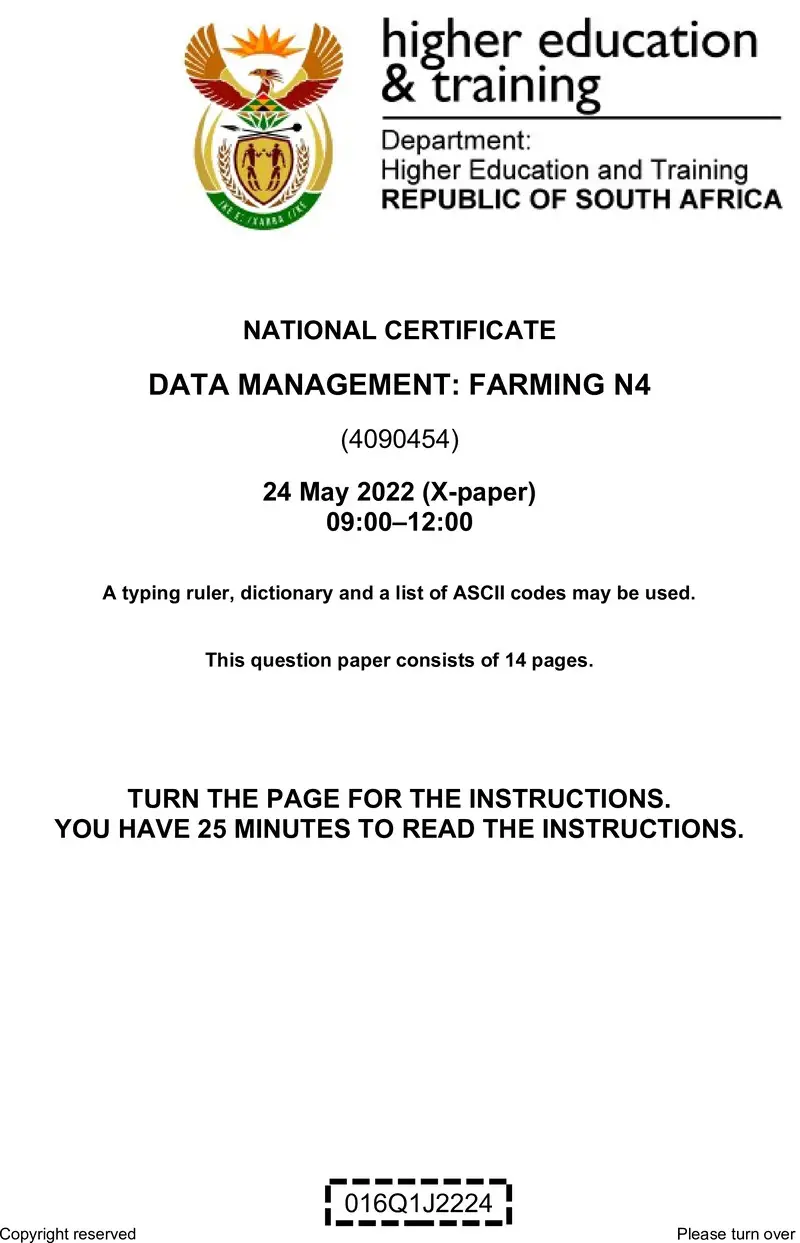Data Management Farming N4 QP June 2022