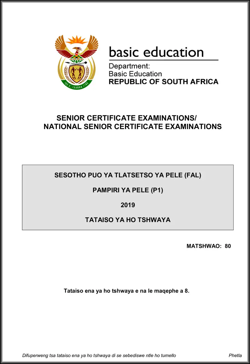 Sesotho Fal P1 May June 2019 Memo Gr12