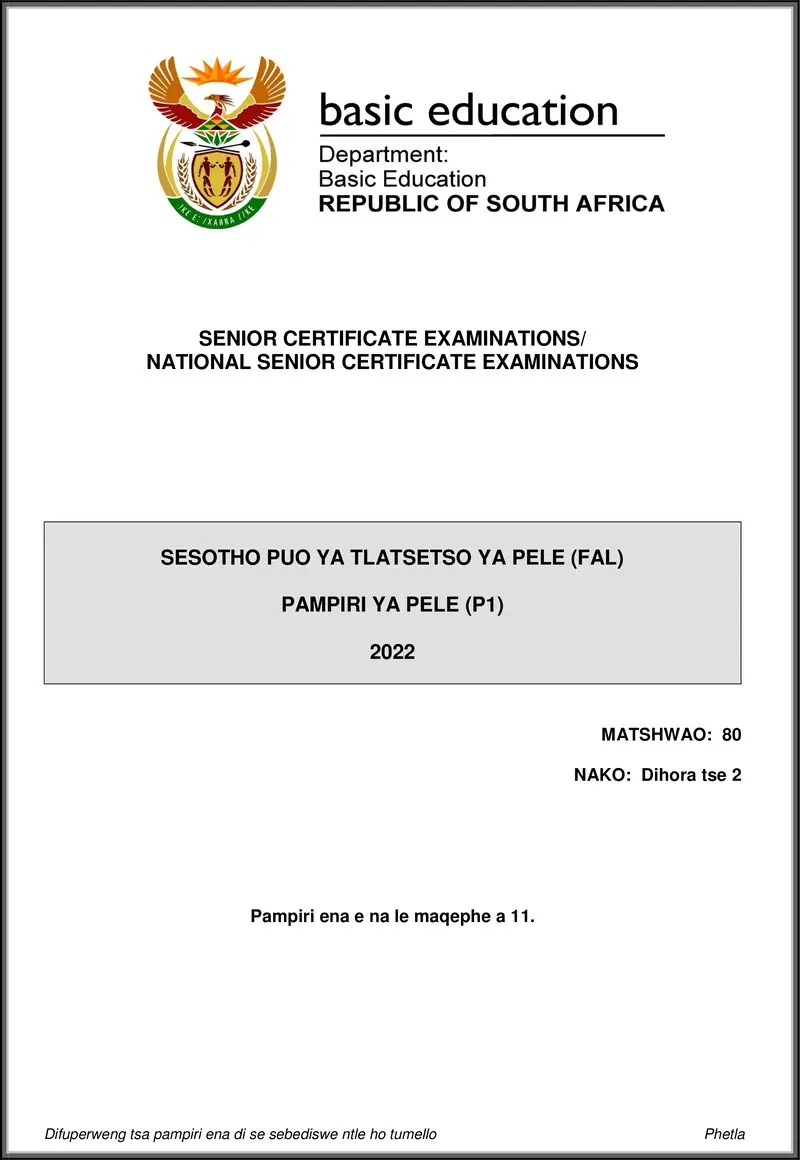Sesotho Fal P1 May June 2022 Gr12