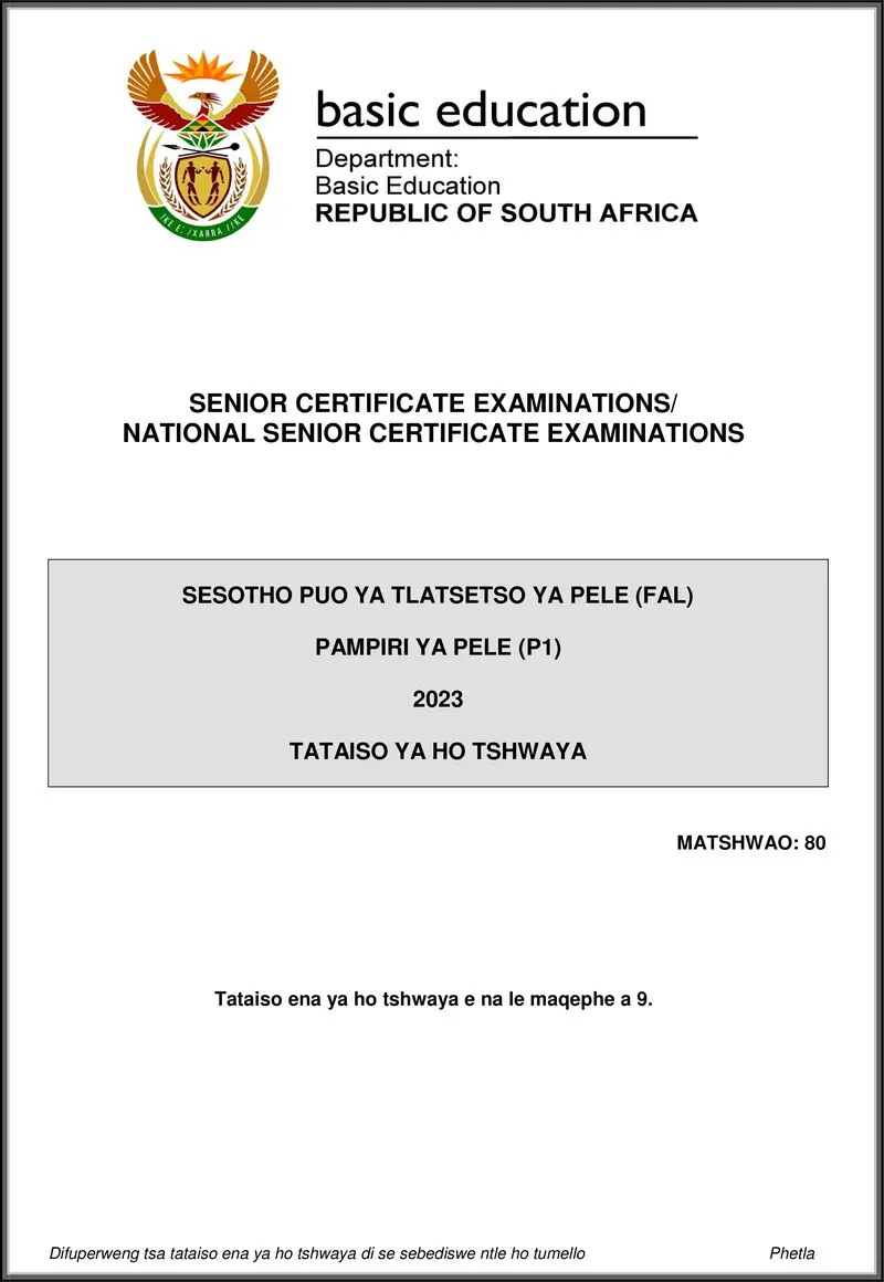 Sesotho Fal P1 May June 2023 Mg Gr12