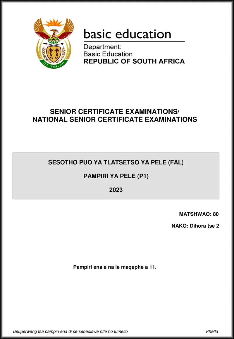 Sesotho Fal P1 May June 2023 Gr12
