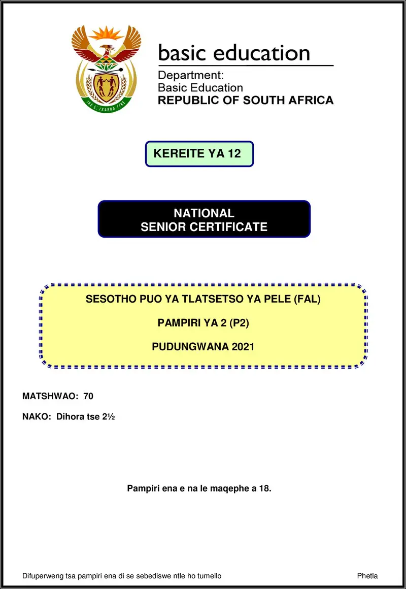 Sesotho Fal P2 Nov 2021 Gr12