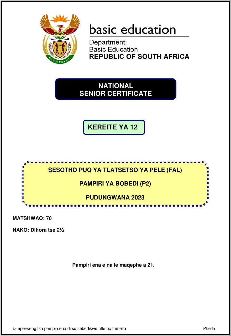 Sesotho Fal P2 Nov 2023 Gr12