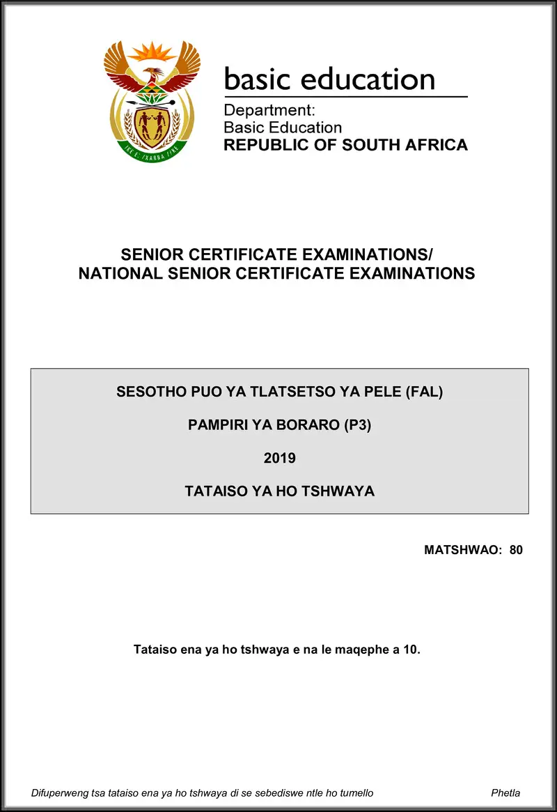 Sesotho Fal P3 May June 2019 Memo Gr12