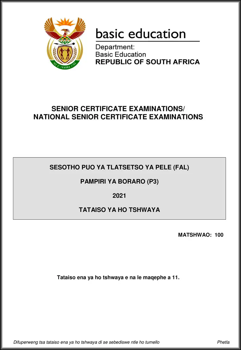 Sesotho Fal P3 May June 2021 Mg Gr12