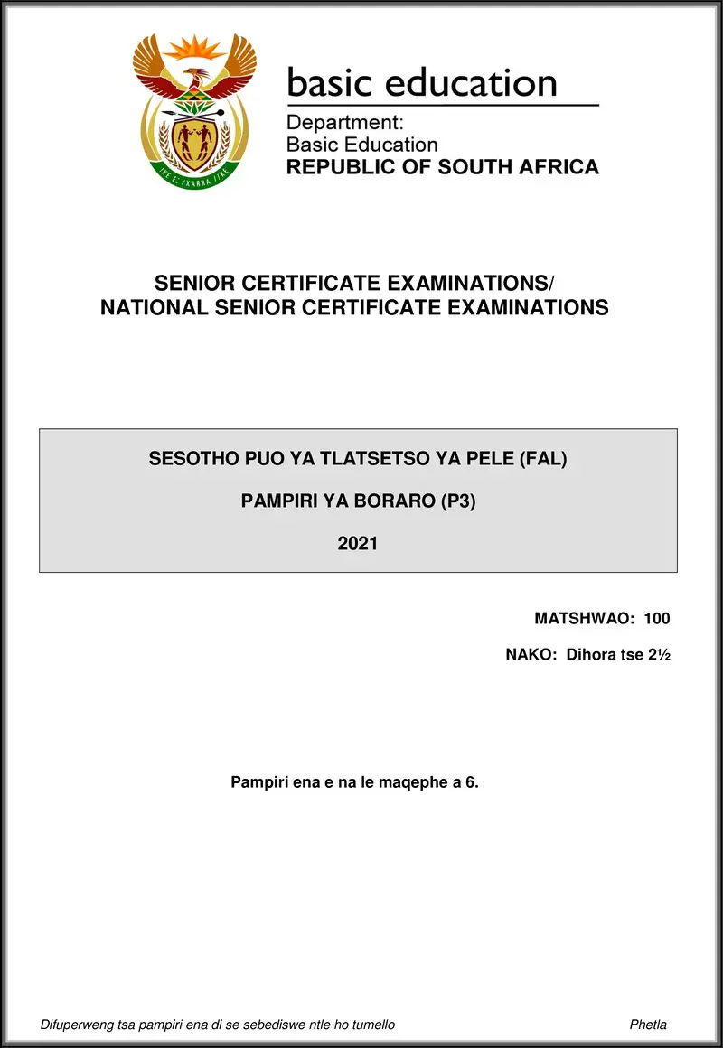 Sesotho Fal P3 May June 2021 Gr12