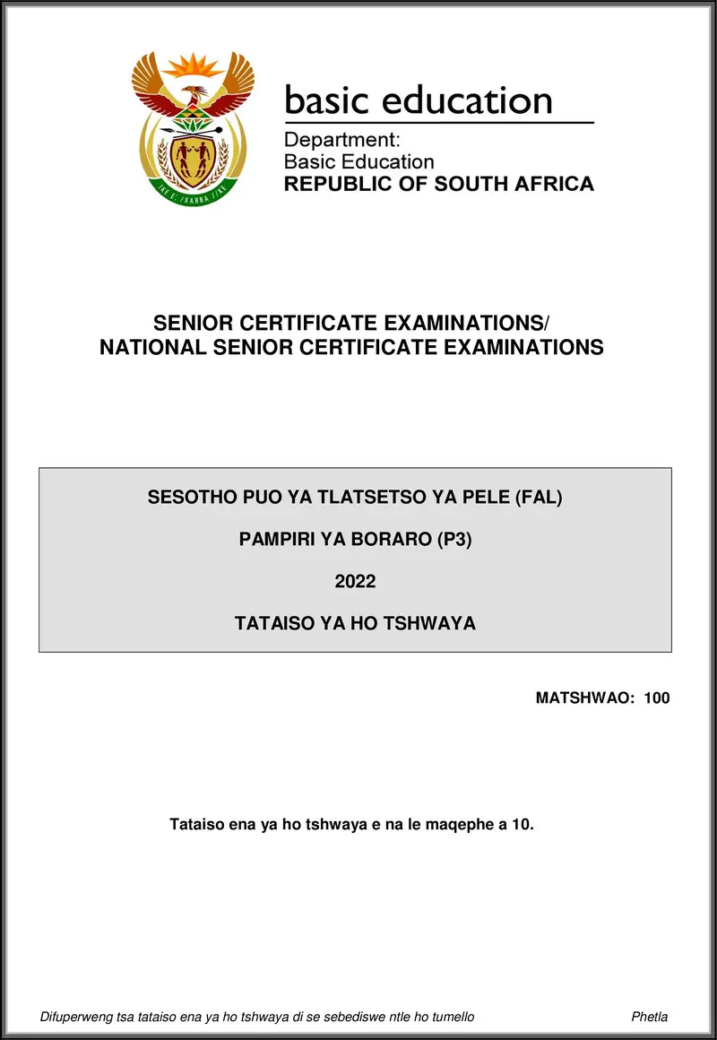 Sesotho Fal P3 May June 2022 Mg Gr12