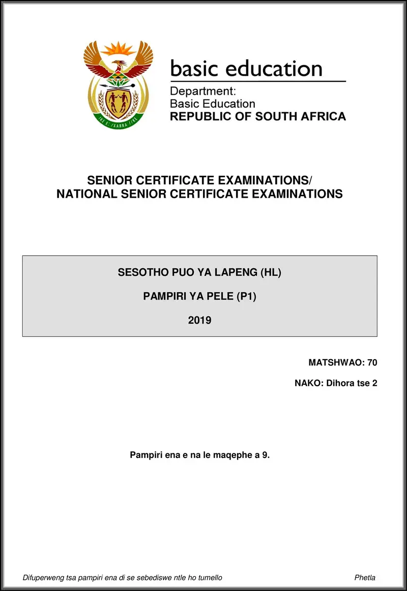 Sesotho Hl P1 May June 2019 Gr12