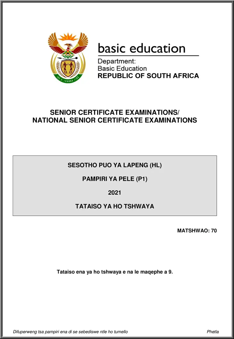 Sesotho Hl P1 May June 2021 Mg Gr12