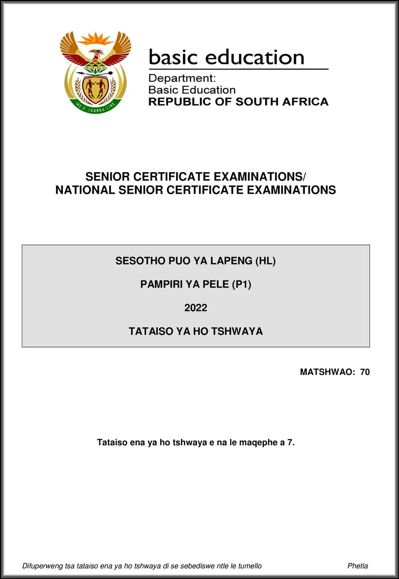 Sesotho Hl P1 May June 2022 Mg Gr12
