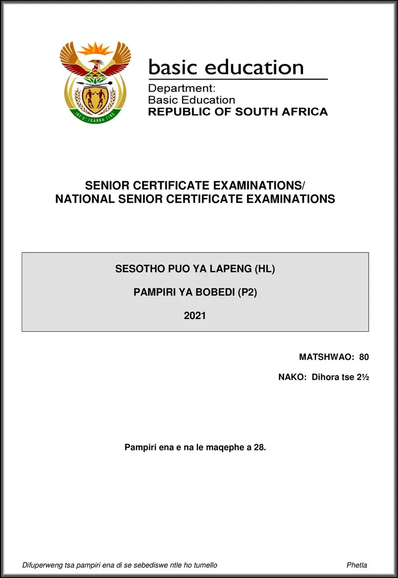 Sesotho Hl P2 May June 2021 Gr12