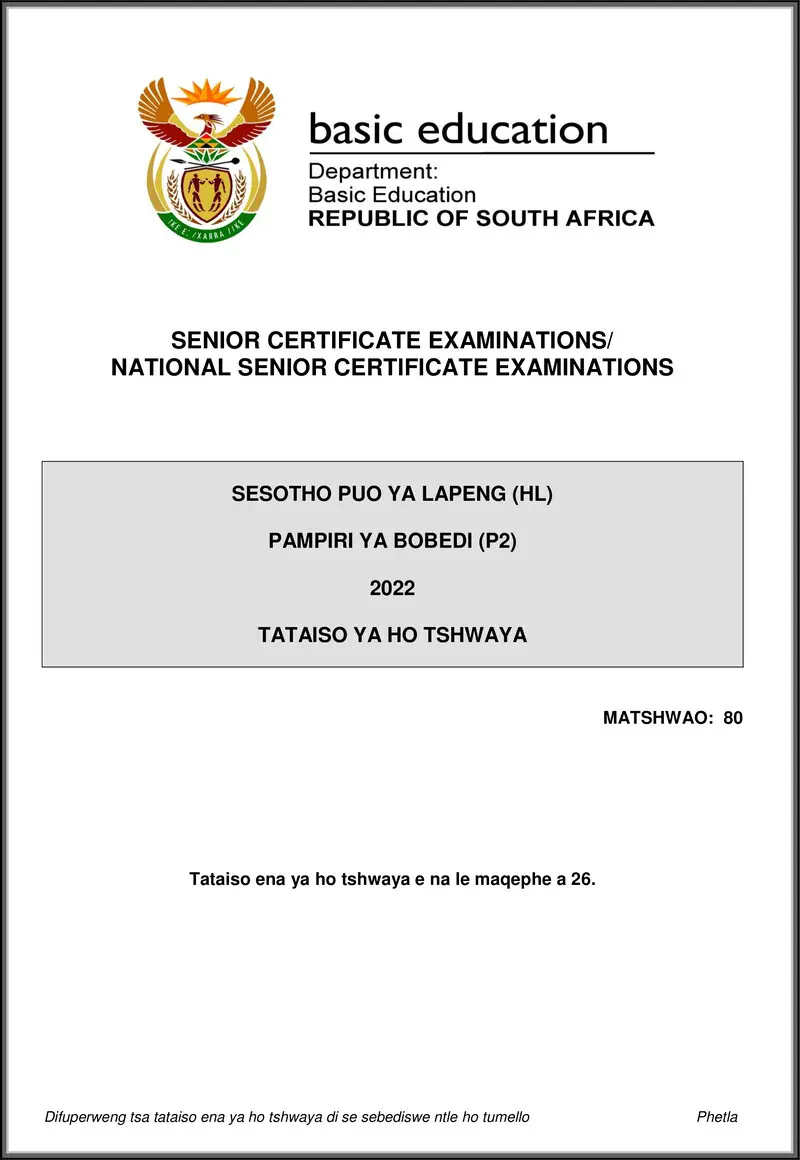Sesotho Hl P2 May June 2022 Mg Gr12