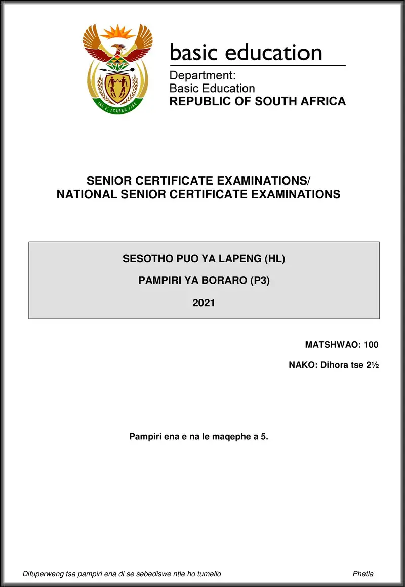 Sesotho Hl P3 May June 2021 Gr12