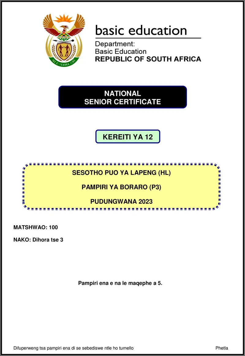 Sesotho Hl P3 Nov 2023 Gr12