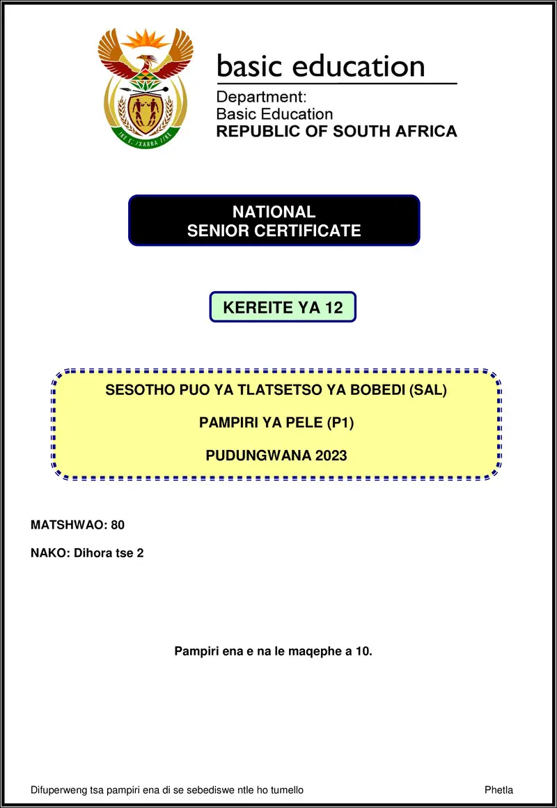 Sesotho Sal P1 Nov 2023 Gr12