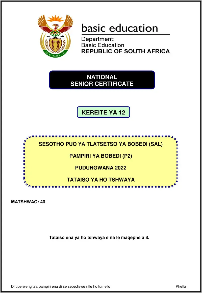 Sesotho Sal P2 Nov 2023 Mg Gr12