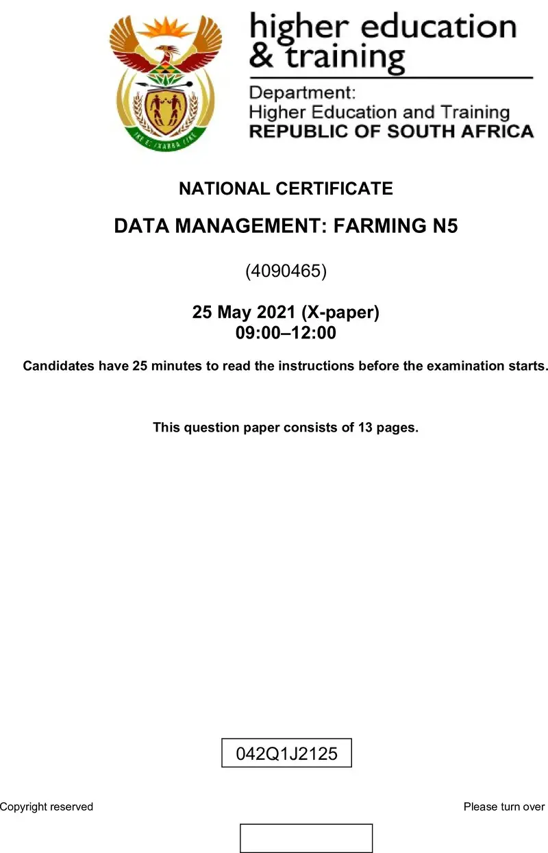 Data Management Farming N5 June QP 2021 2 preview