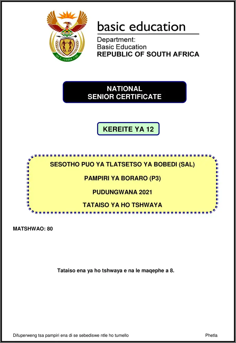 Sesotho Sal P3 Nov 2021 Mg Gr12