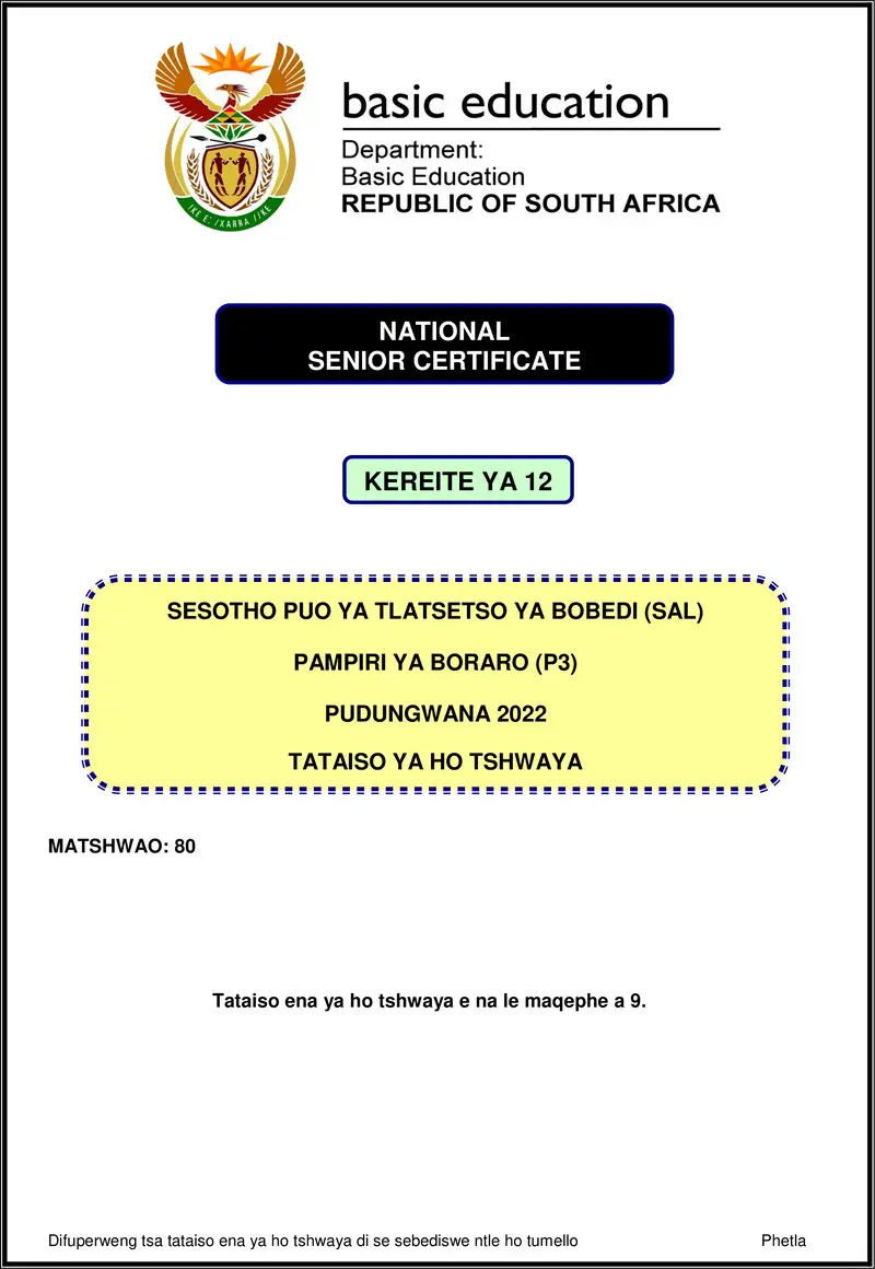 Sesotho Sal P3 Nov 2022 Mg Gr12