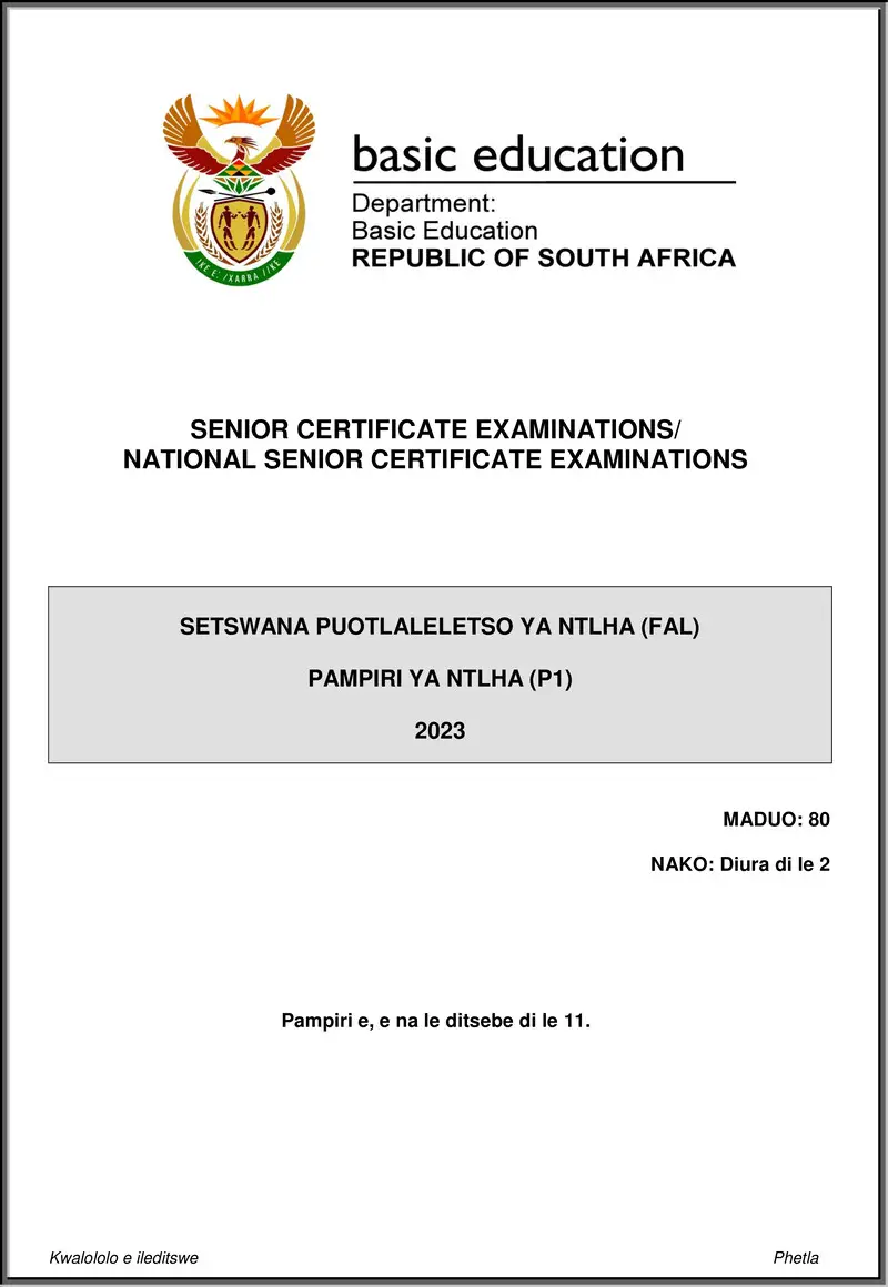 Setswana Fal P1 May June 2023 Gr12
