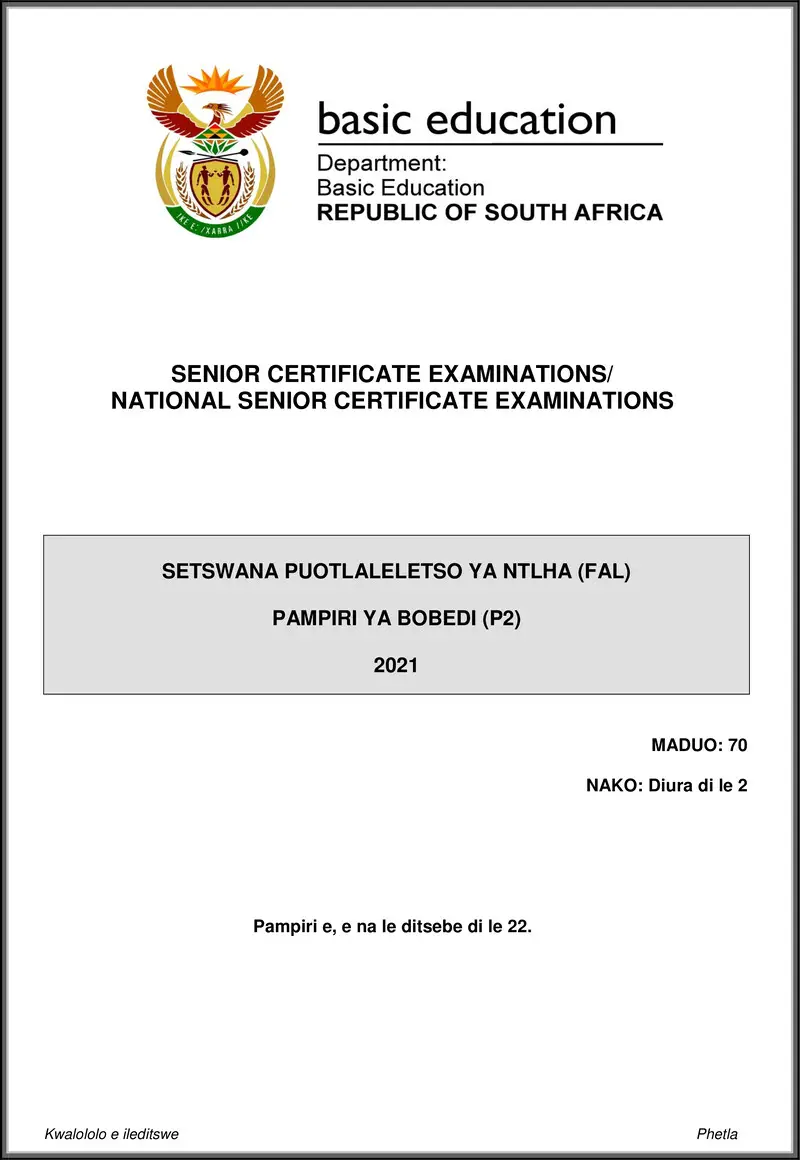 Setswana Fal P2 May June 2021 Gr12
