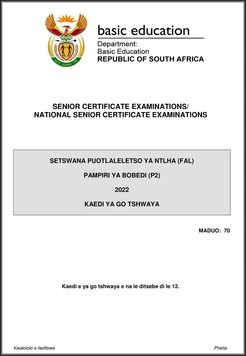 Setswana Fal P2 May June 2022 Mg Gr12