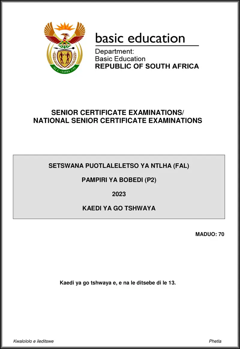 Setswana Fal P2 May June 2023 Mg Gr12