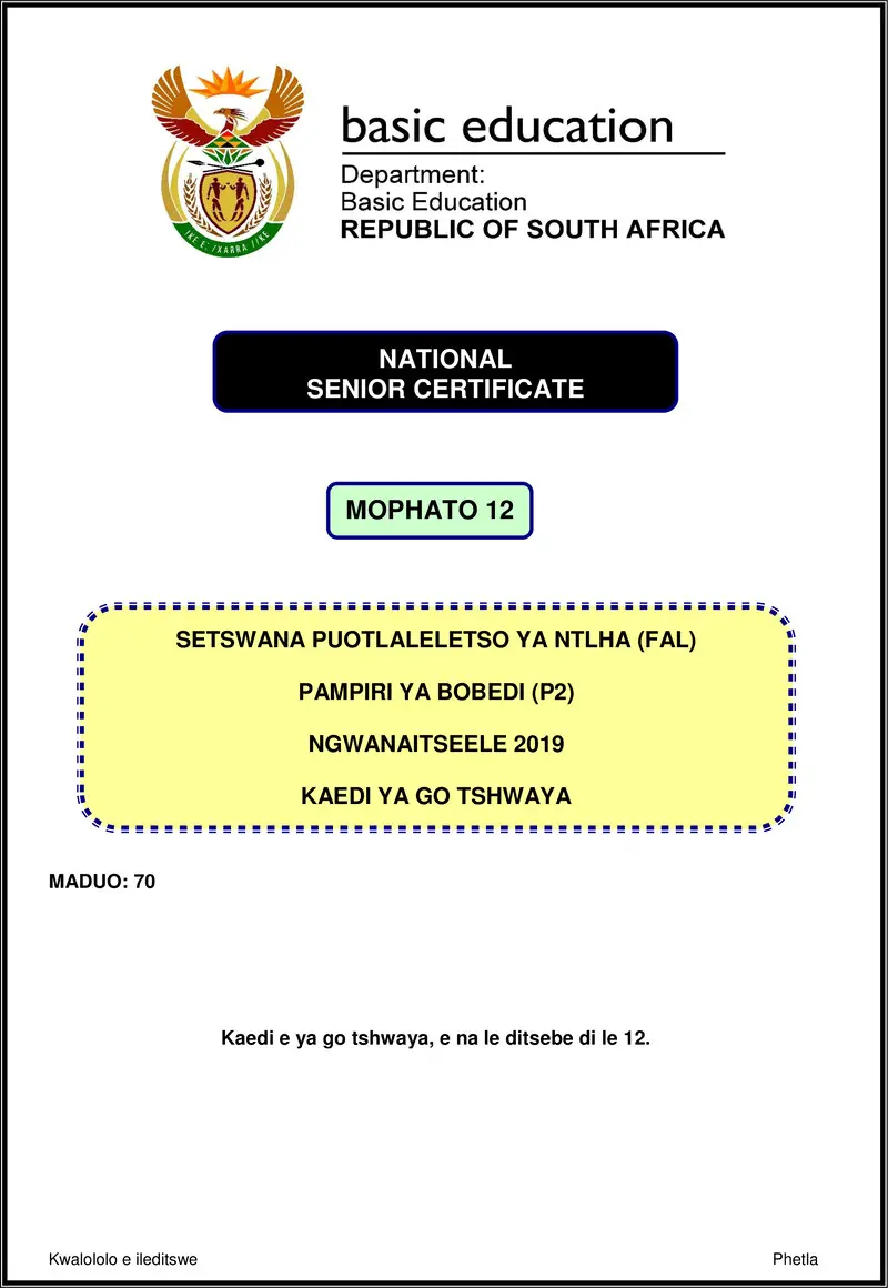 Setswana Fal P2 Nov 2019 Memo Gr12