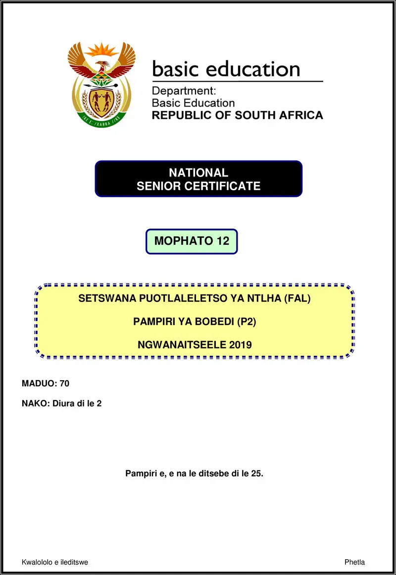 Setswana Fal P2 Nov 2019 Gr12