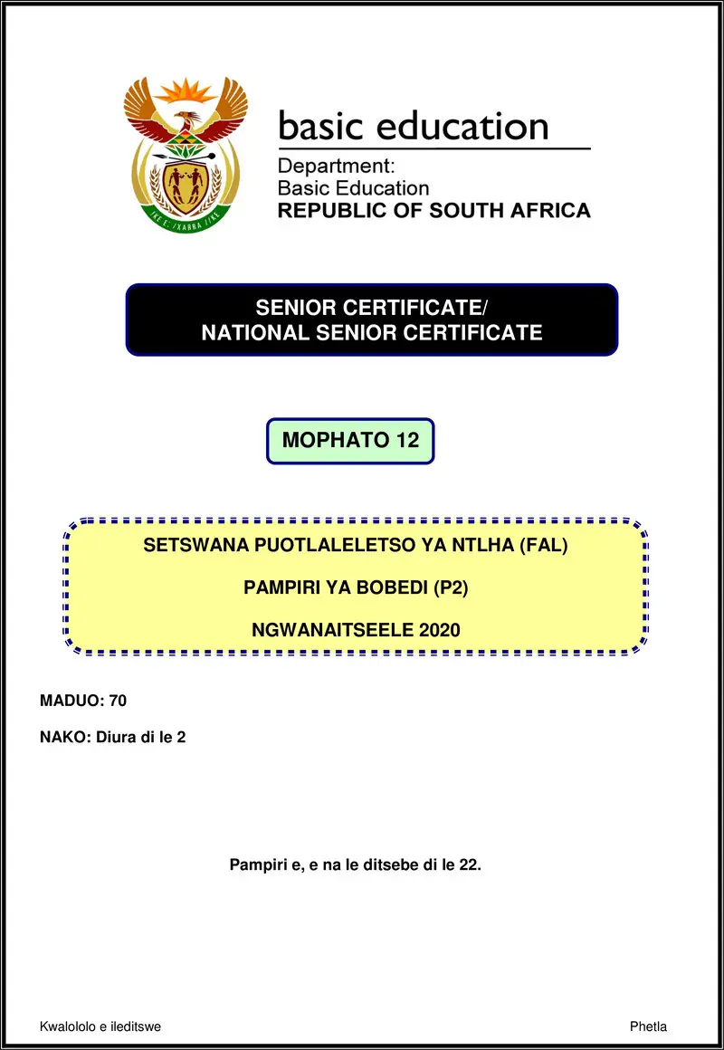 Setswana Fal P2 Nov 2020 Gr12