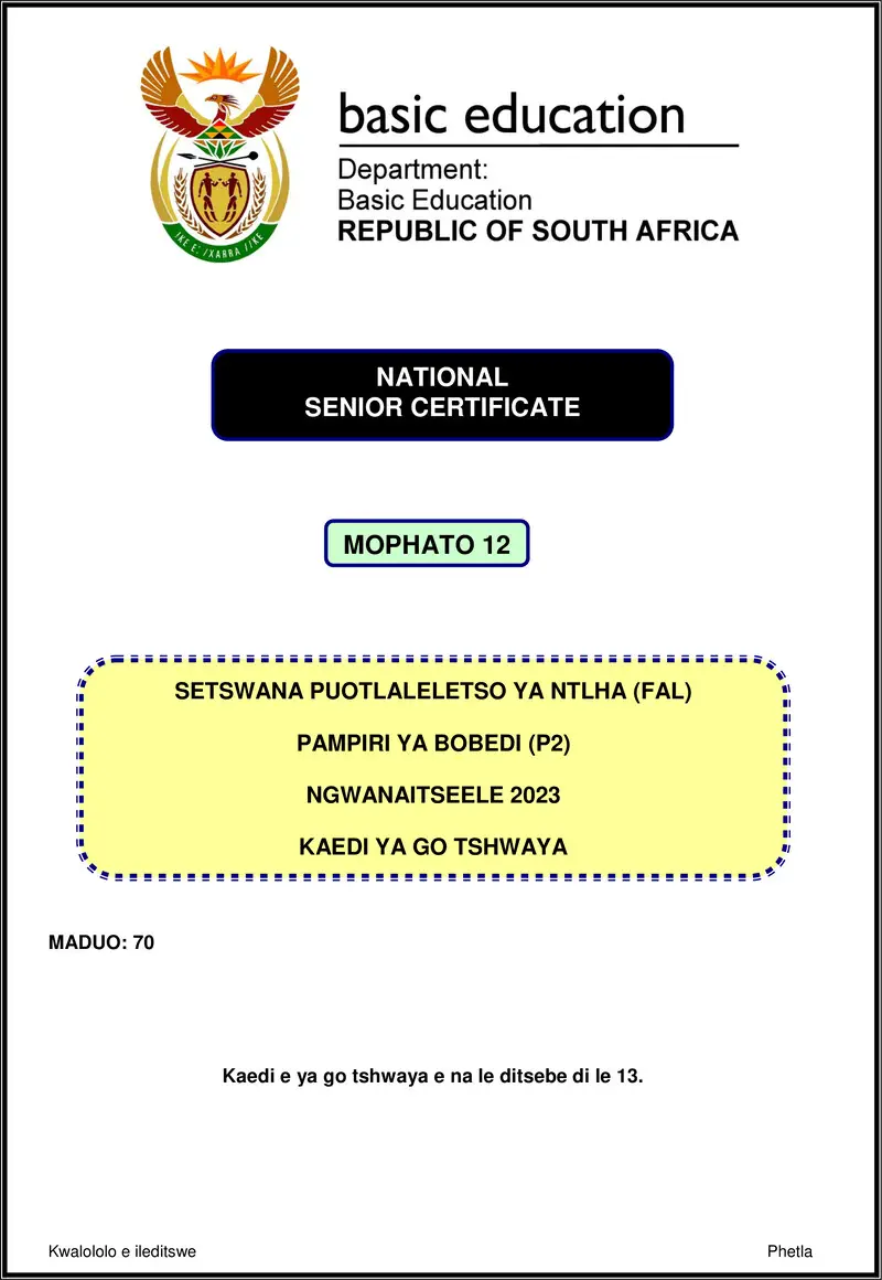 Setswana Fal P2 Nov 2023 Mg Gr12