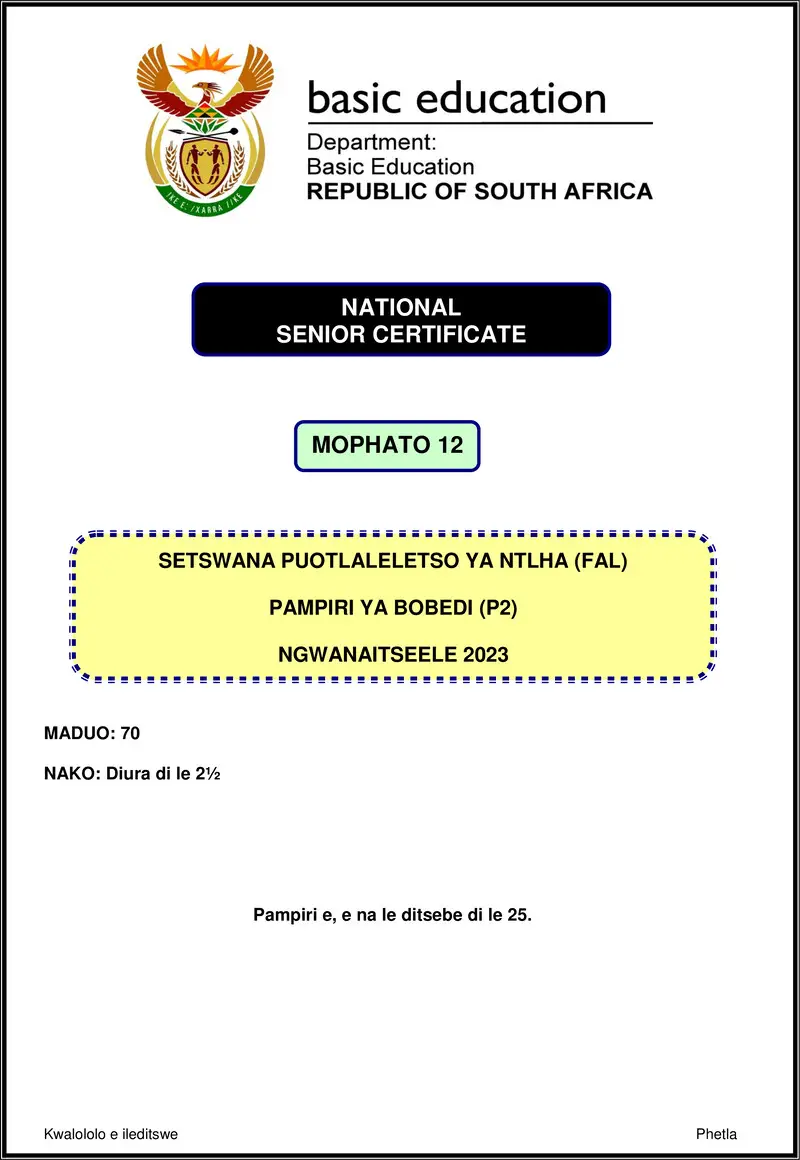 Setswana Fal P2 Nov 2023 Gr12