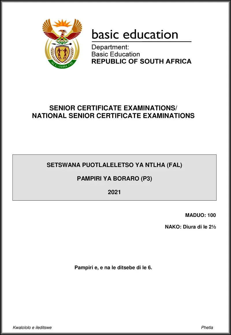 Setswana Fal P3 May June 2021 Gr12
