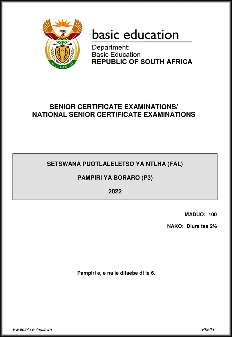 Setswana Fal P3 May June 2022 Gr12