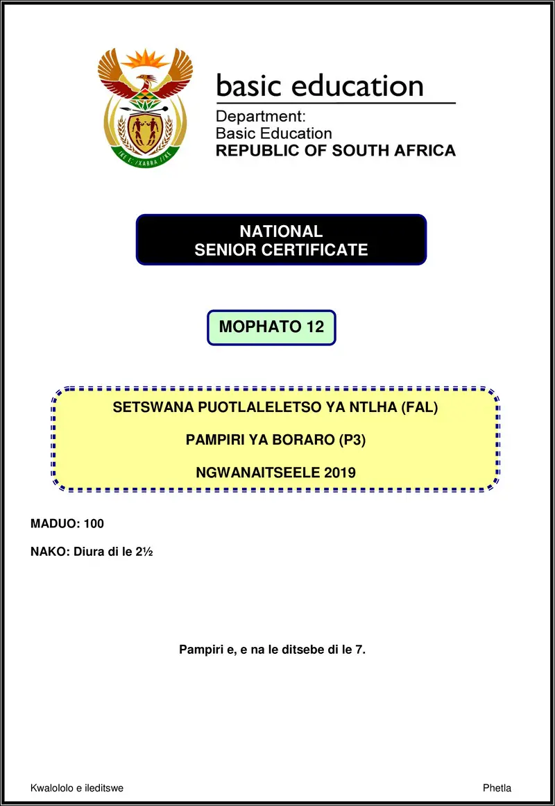 Setswana Fal P3 Nov 2019 Gr12