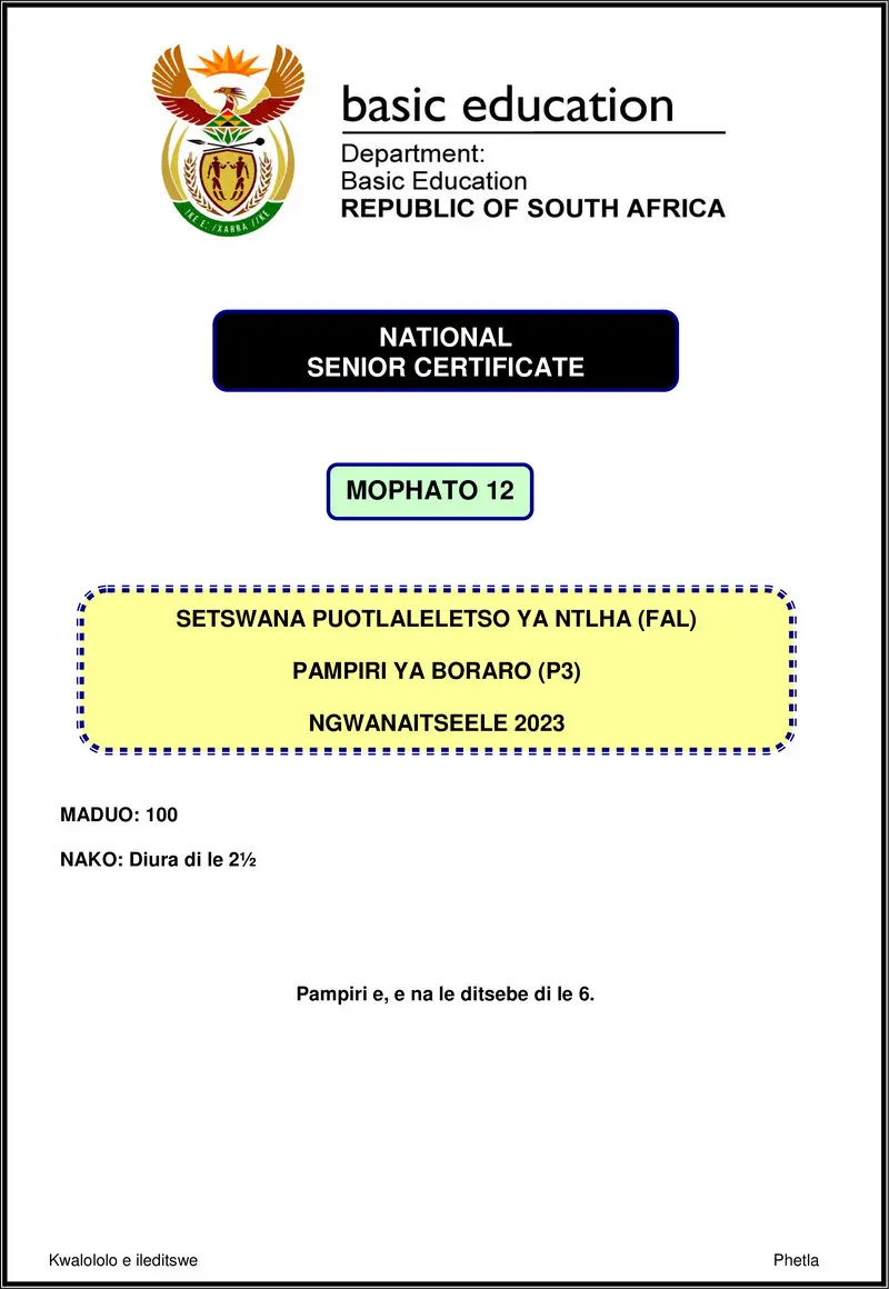 Setswana Fal P3 Nov 2023 Gr12