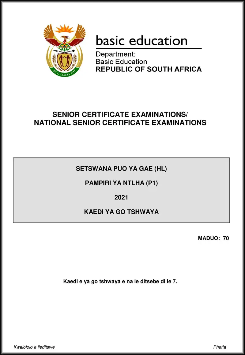 Setswana Hl P1 May June 2021 Mg Gr12