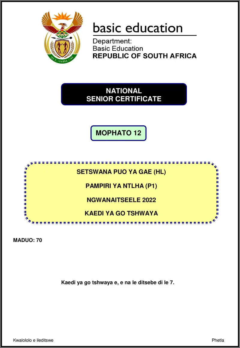 Setswana Hl P1 Nov 2022 Mg Gr12
