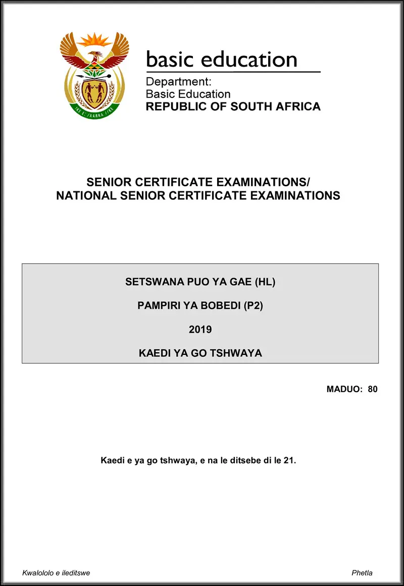 Setswana Hl P2 May June 2019 Memo Gr12