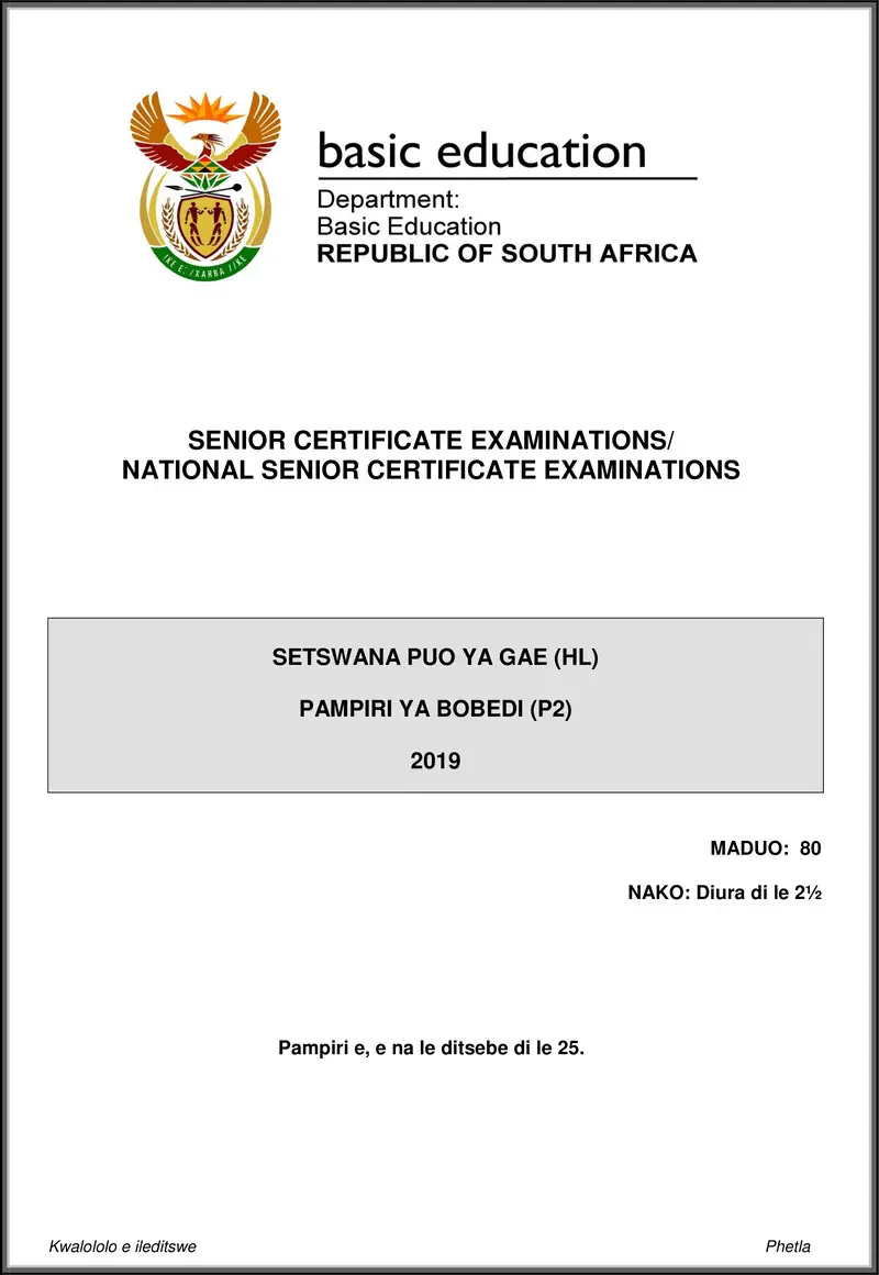 Setswana Hl P2 May June 2019 Gr12