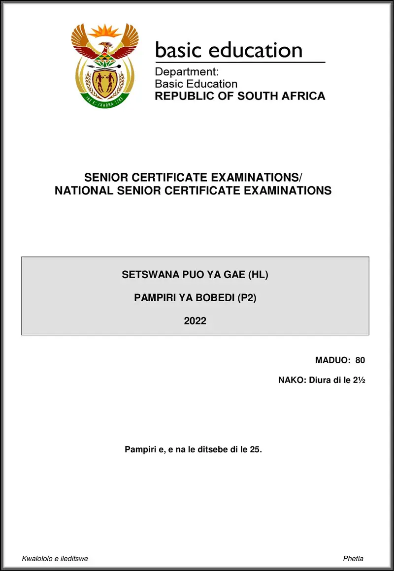 Setswana Hl P2 May June 2022 Gr12