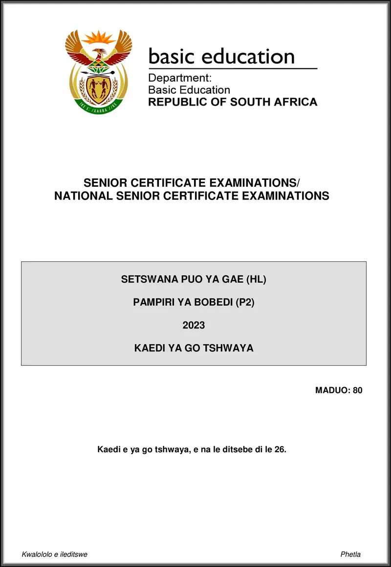 Setswana Hl P2 May June 2023 Mg Gr12
