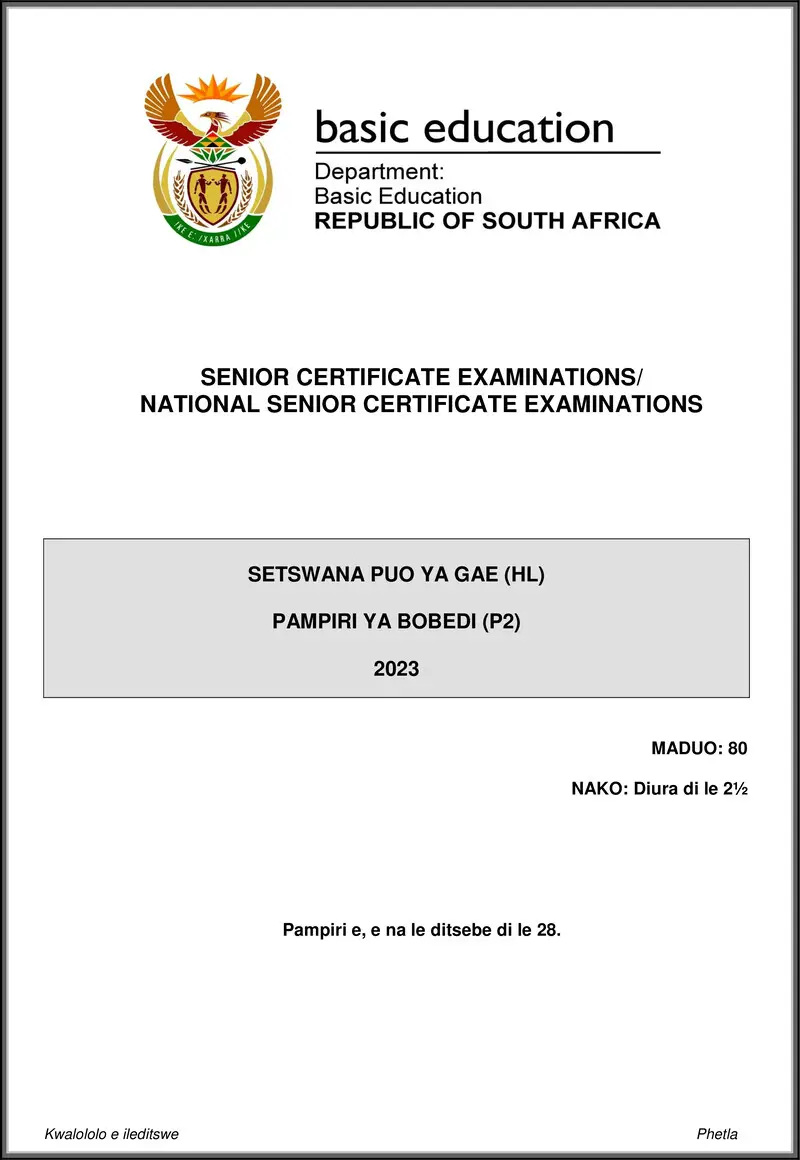 Setswana Hl P2 May June 2023 Gr12