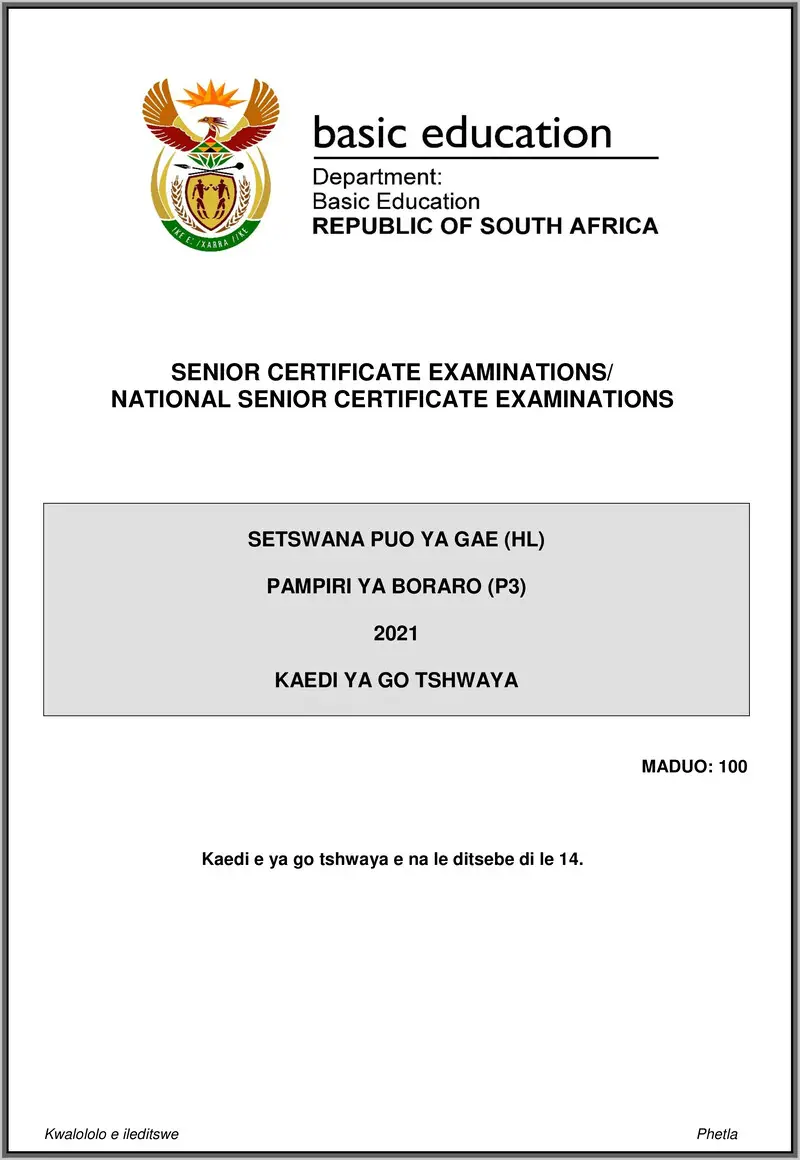 Setswana Hl P3 May June 2021 Mg Gr12