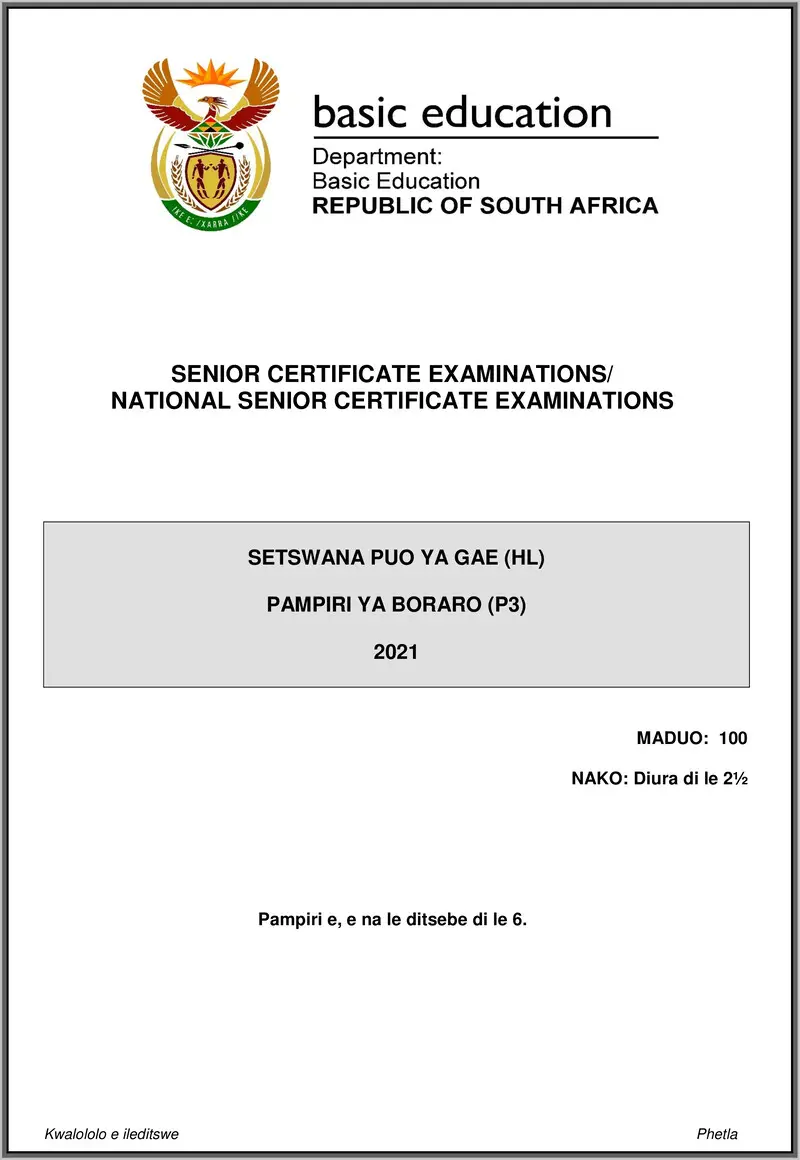Setswana Hl P3 May June 2021 Gr12